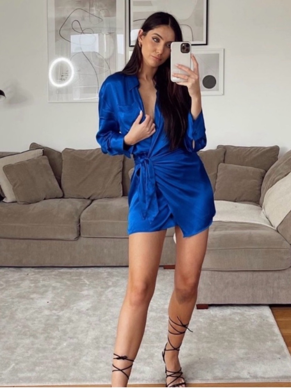 ZARA Satin effect Wrap mini dress Blue Size Large